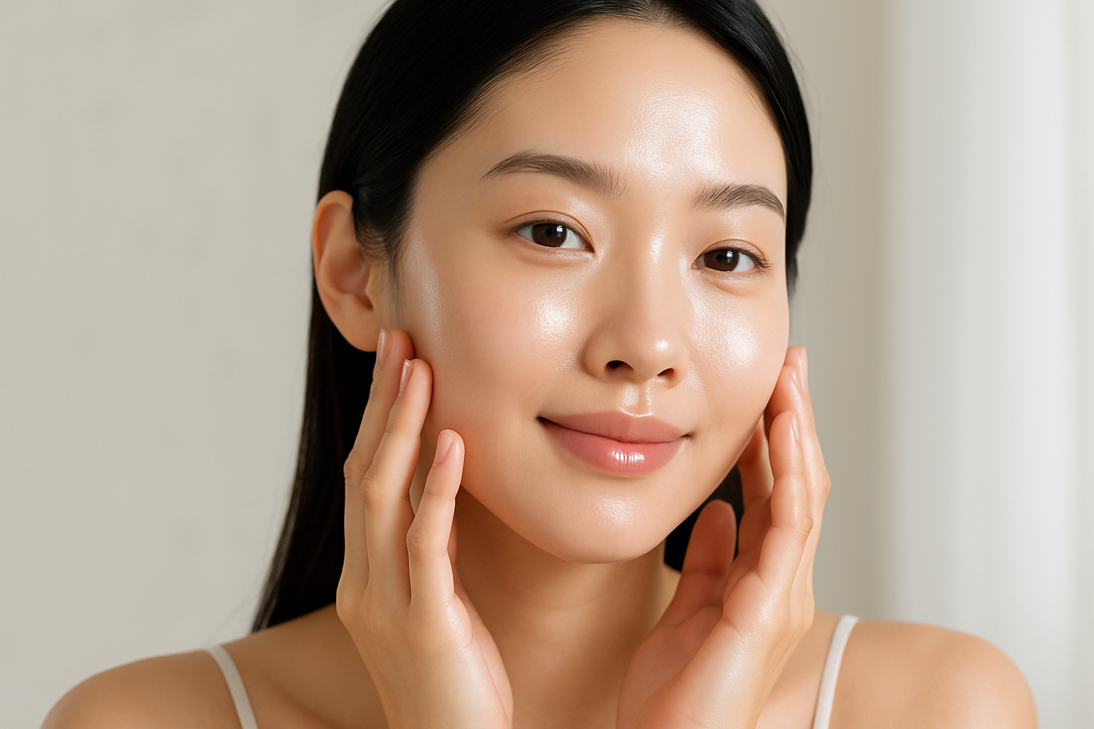 korean woman showing her glass skin off