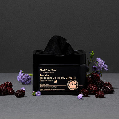 [MARY & MAY] Premium Idebenone Blackberry Complex Essence Mask 250g (20ea) - Berry Purple 