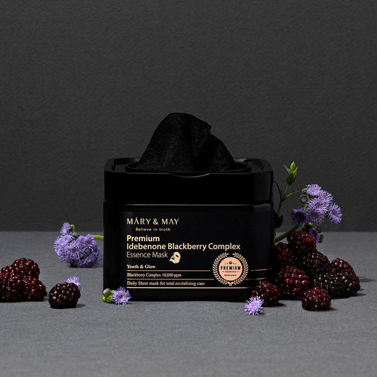 [MARY & MAY] Premium Idebenone Blackberry Complex Essence Mask 250g (20ea) - Berry Purple 