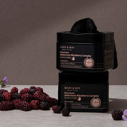 [MARY & MAY] Premium Idebenone Blackberry Complex Essence Mask 250g (20ea) - Berry Purple 