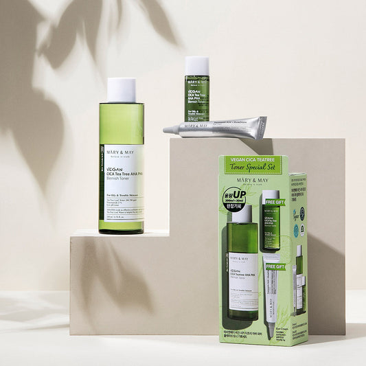 [MARY & MAY] Vegan CICA Tea Tree Toner Special Set (200ml+30ml+Eye cream 12g) - Berry Purple 