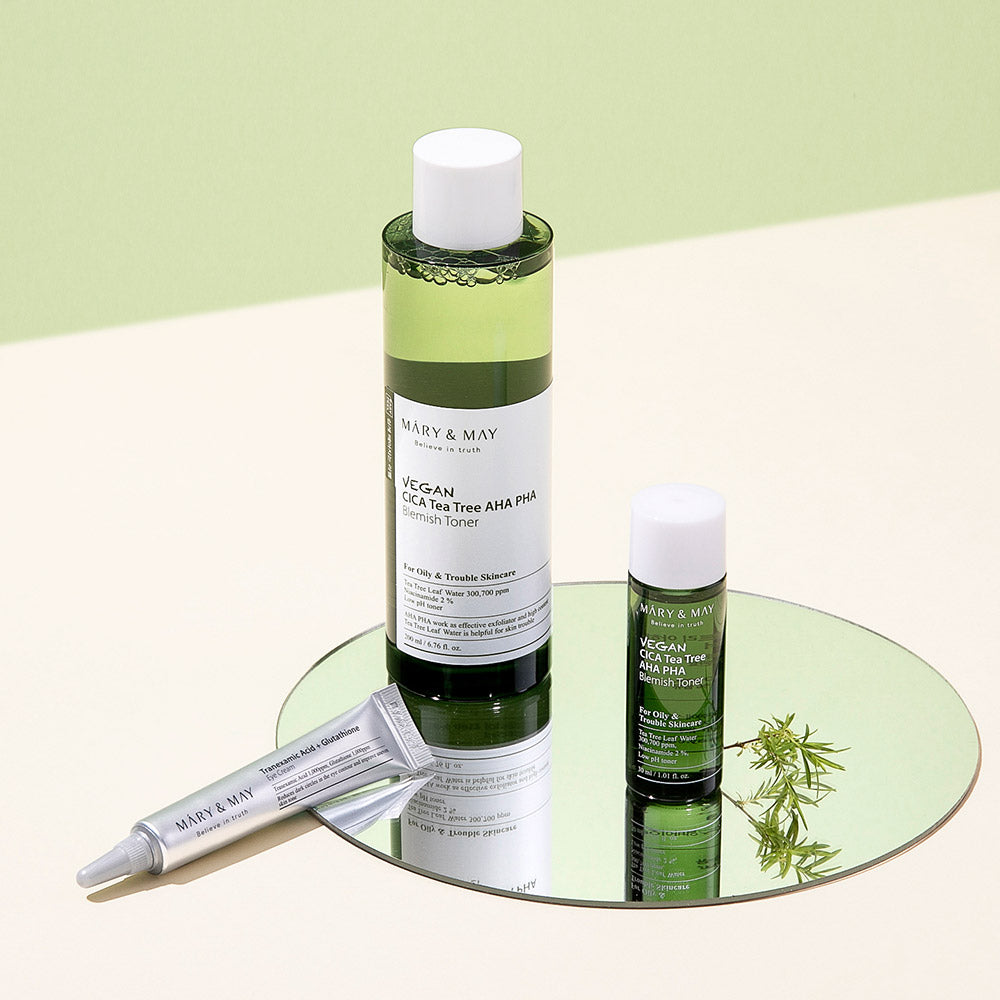 [MARY & MAY] Vegan CICA Tea Tree Toner Special Set (200ml+30ml+Eye cream 12g) - Berry Purple 