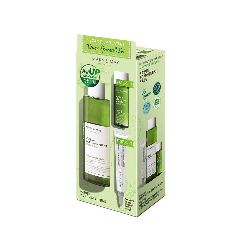 [MARY & MAY] Vegan CICA Tea Tree Toner Special Set (200ml+30ml+Eye cream 12g) - Berry Purple 