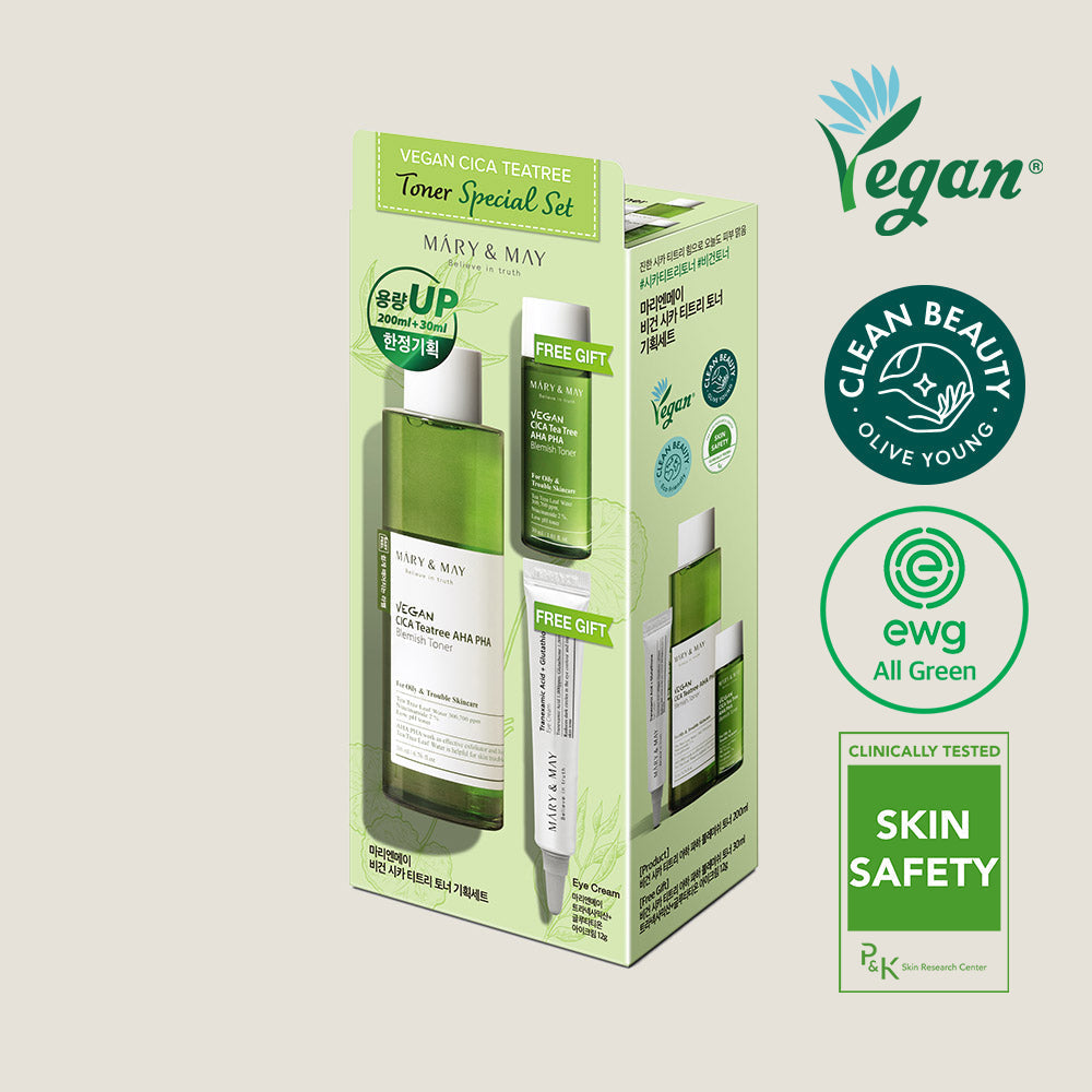 [MARY & MAY] Vegan CICA Tea Tree Toner Special Set (200ml+30ml+Eye cream 12g) - Berry Purple 